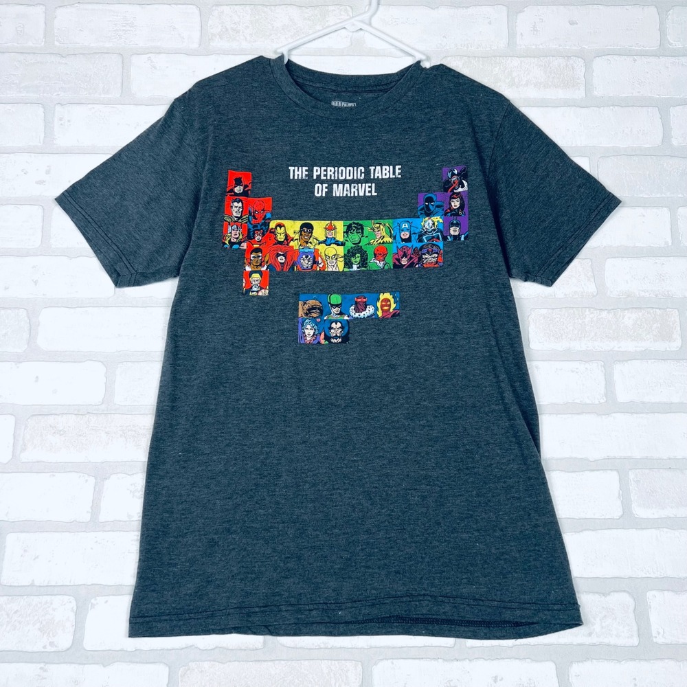 Marvel Periodic Table Graphic Tee Mens Charcoal Heather Short Sleeve T-Shirt M